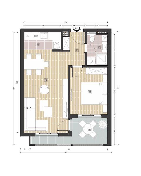ONE-BEDROOM APARTMENT B-J1, 2nd Floor